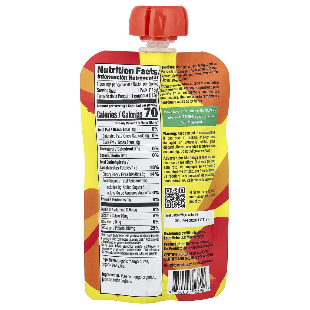 Loco Bebe, Organic Puree, 6+ Months, Mucho Mango, 4 Oz (113 G)