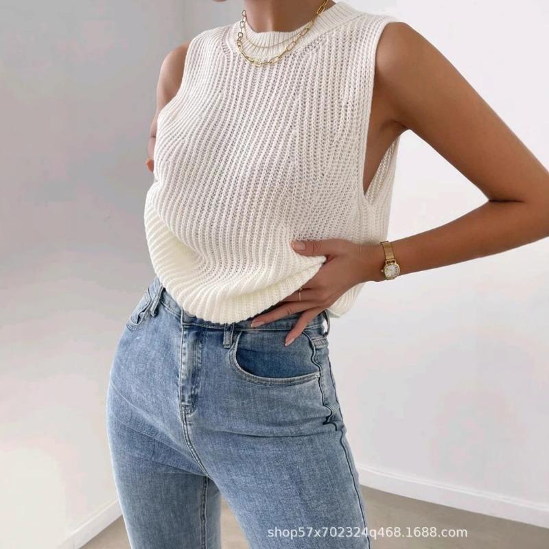 Elegant Slimming Solid Sleeveless Knit Vest Top For Women Summer