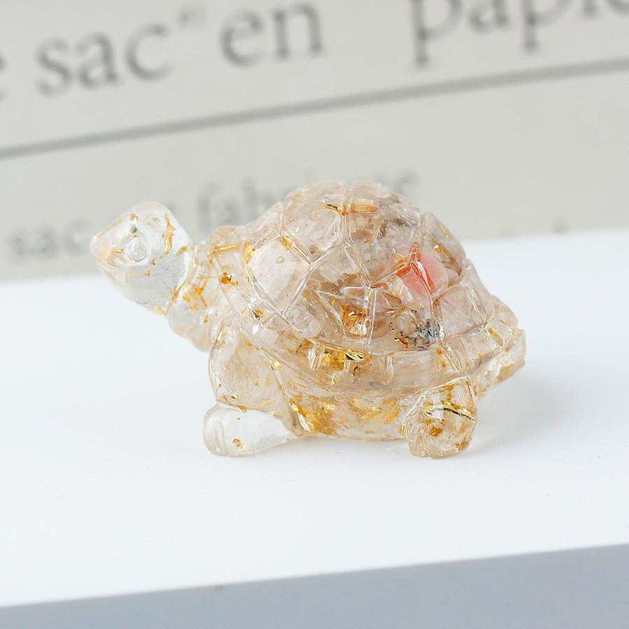 Resin Turtle Aquarium Decor With Natural Crystal Chips For Home Office And Gift