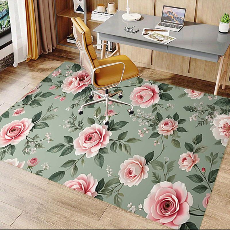 1PC Rose Pattern Non-Slip Floor Carpet Compatible for Office&Living Room&Bedroom&Dining room - Flat- Soft & Pattern, Vibrant Colors-W303