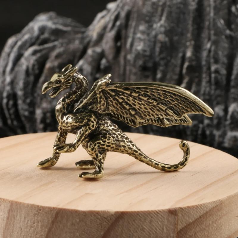 European Style Brass Dragon Desk Decoration Standable Mighty Mythological Creatures Metal Figures Living Room Decoration