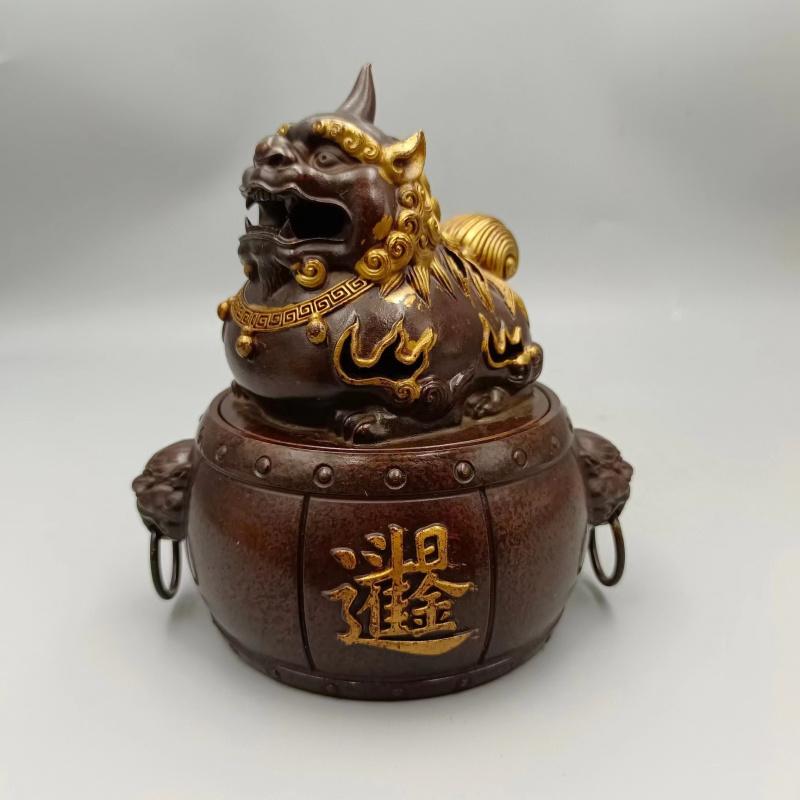 Antique Copperware Collection Gilded Pixiu Brass Sandalwood Incense Burner Home Decorative Ornament Long11Caliber8High13