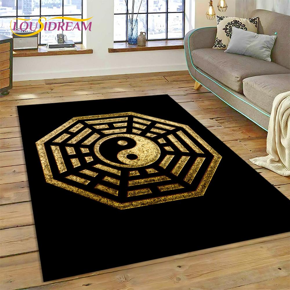 HD Nature Yin Yang 3D Chinese Tai Chi Bagua Rug Carpet for Living Room Bedroom Decor,Non-slip Decoration for Sofa Doormat Gift