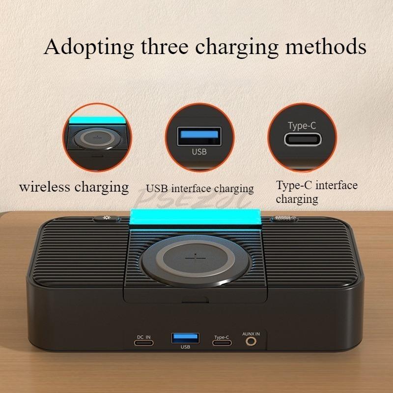 Wireless Charging Bluetooth Speaker Atmosphere Night Light Electric Dual Speaker Loud Alarm Clock