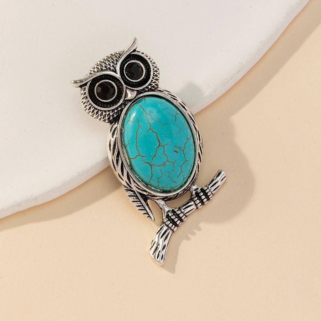 Owl Pendant Brooch With Natural Stone Embedding For Fashion Accessories