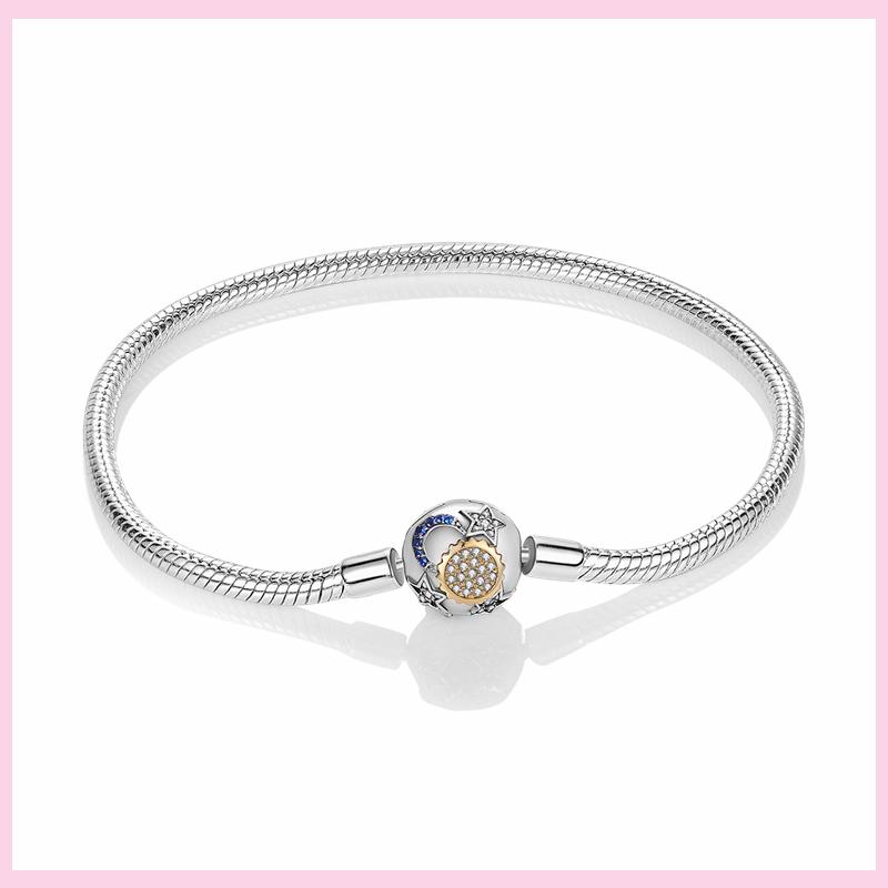 925 Sterling Silver Bracelet Star Moon Blue Eyes Zircon Heart Safety Chain Bracelets Snake Bone Chain Fit DIY Charms Jewelry