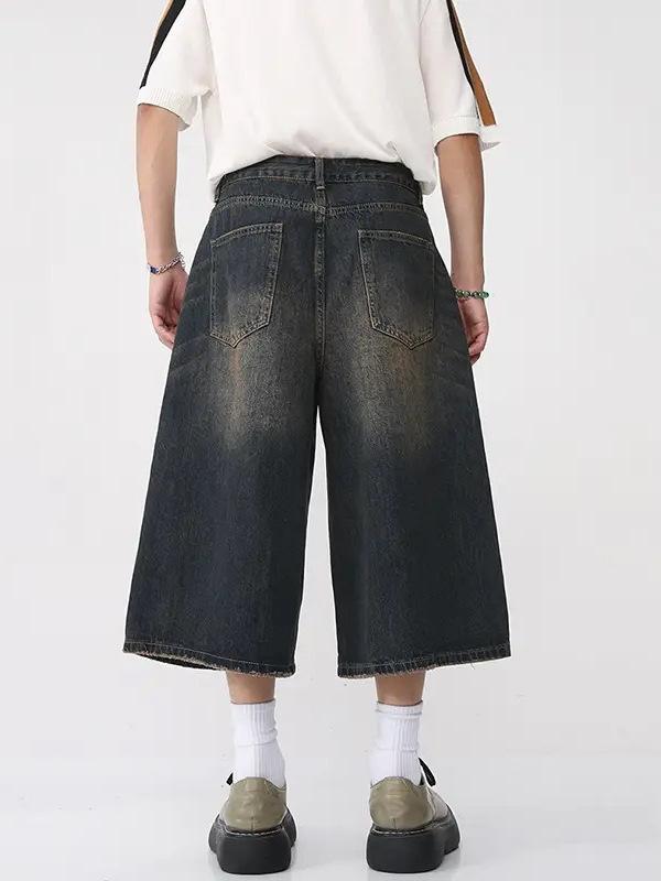 Hot-selling American retro jeans men's design sense loose wide-leg straight cropped pants