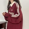 2025 Spring/Autumn American Retro Trend Japanese-Style Straight Shoulder Polo Collar Long Sleeve Sweatshirt