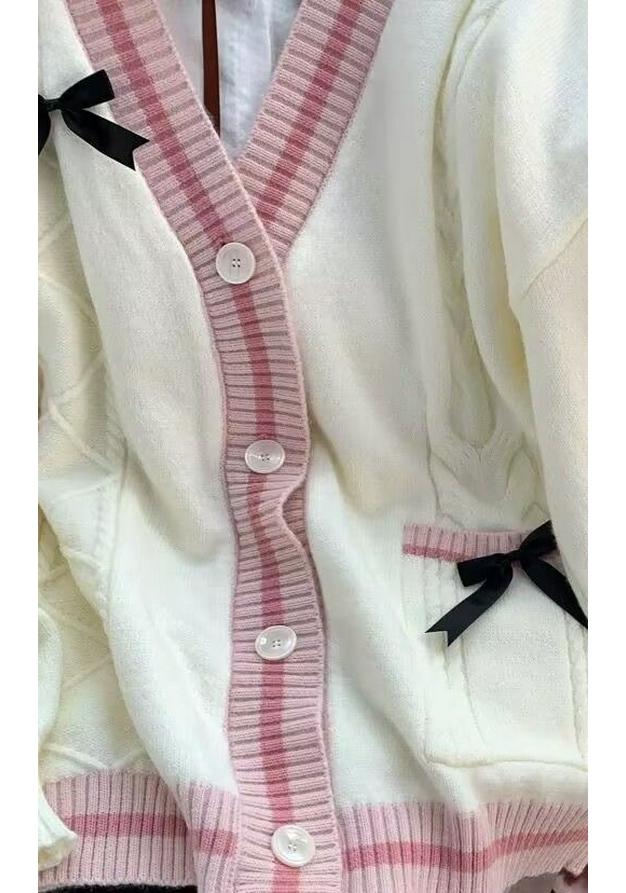 Korean Style Loose Knit Cardigan with Bow Knot - Autumn/Winter 2026