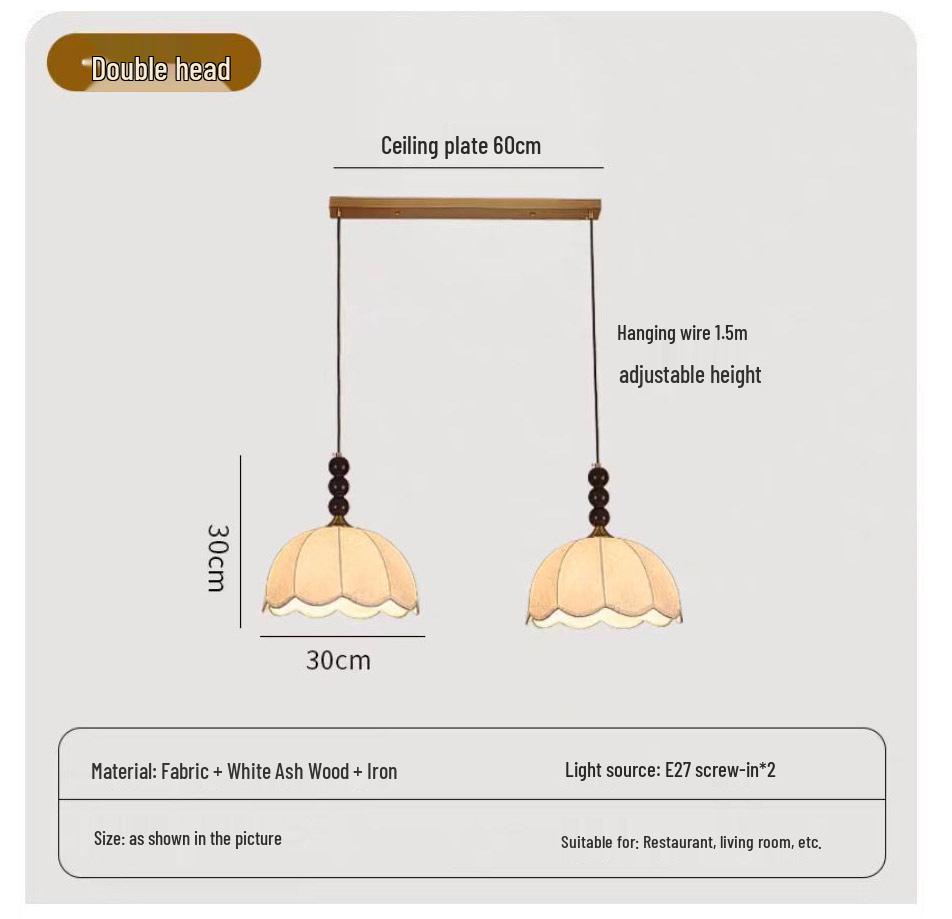 French Vintage Double Head Pendant Light - Retro Wabi-Sabi Style for Dining, Bedroom, or Study