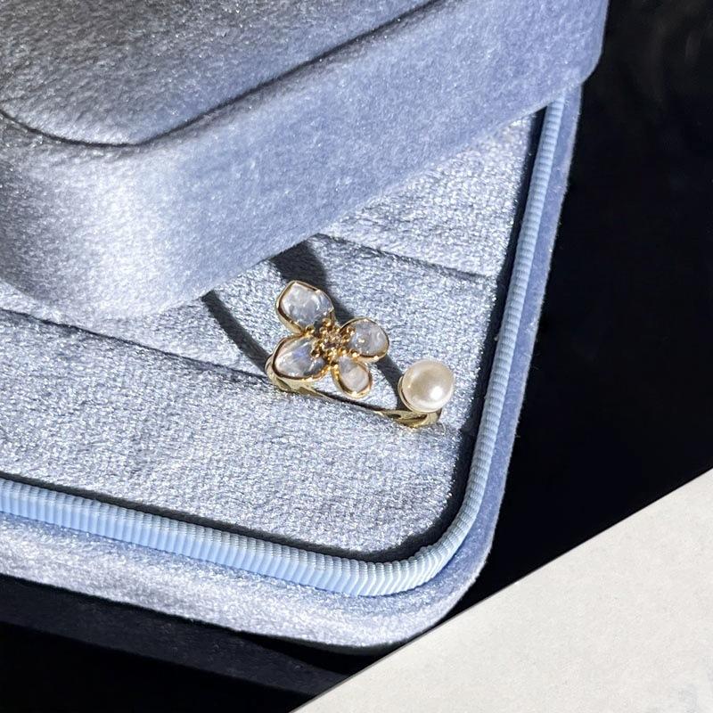 Sweet‑Cool Court‑Style Index‑Finger Ring Gilt Pearlescent New‑Chinese Lake‑Blue Enamel Flower Adjustable Fashion Ring