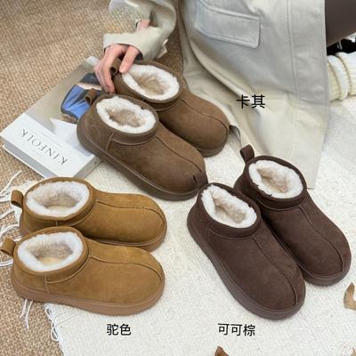 Velvet Snow Boots Women's Winter Warm Short Boots Women's Thick-soled Big Head Ugly Cute Leather Non-slip Bread Cotton Shoes
