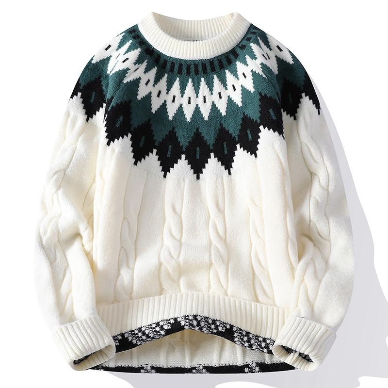 Men's Long Sleeve Knit Sweaters Fall Winter Crewneck Loose Fit Warm Sweater for Men Casual Twist Textured Patterned Cable Knitted Pullover Sweaters