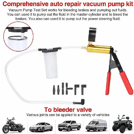 Hand Held Vacuum Pump Brake Bleeder Set Clutch Fluid Bleed Tester Tool Kit Oil Change Power Steering Fluid Bleeding Tool Kit