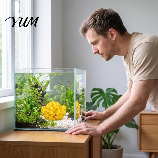 Porous Sphere Ornament Aquarium Shrimp Cave, 3D Printed Honeycomb Betta Hide, Fish Tank Accessories Hideout, Shelter for Guppy Small Landscape