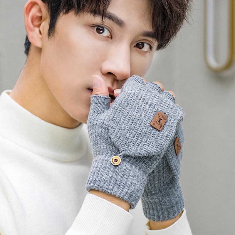 

Unisex Winter Knitted Flip-Top Half-Finger Gloves for Writing, Thick and Warm, Fingerless Design One Size светло-серый