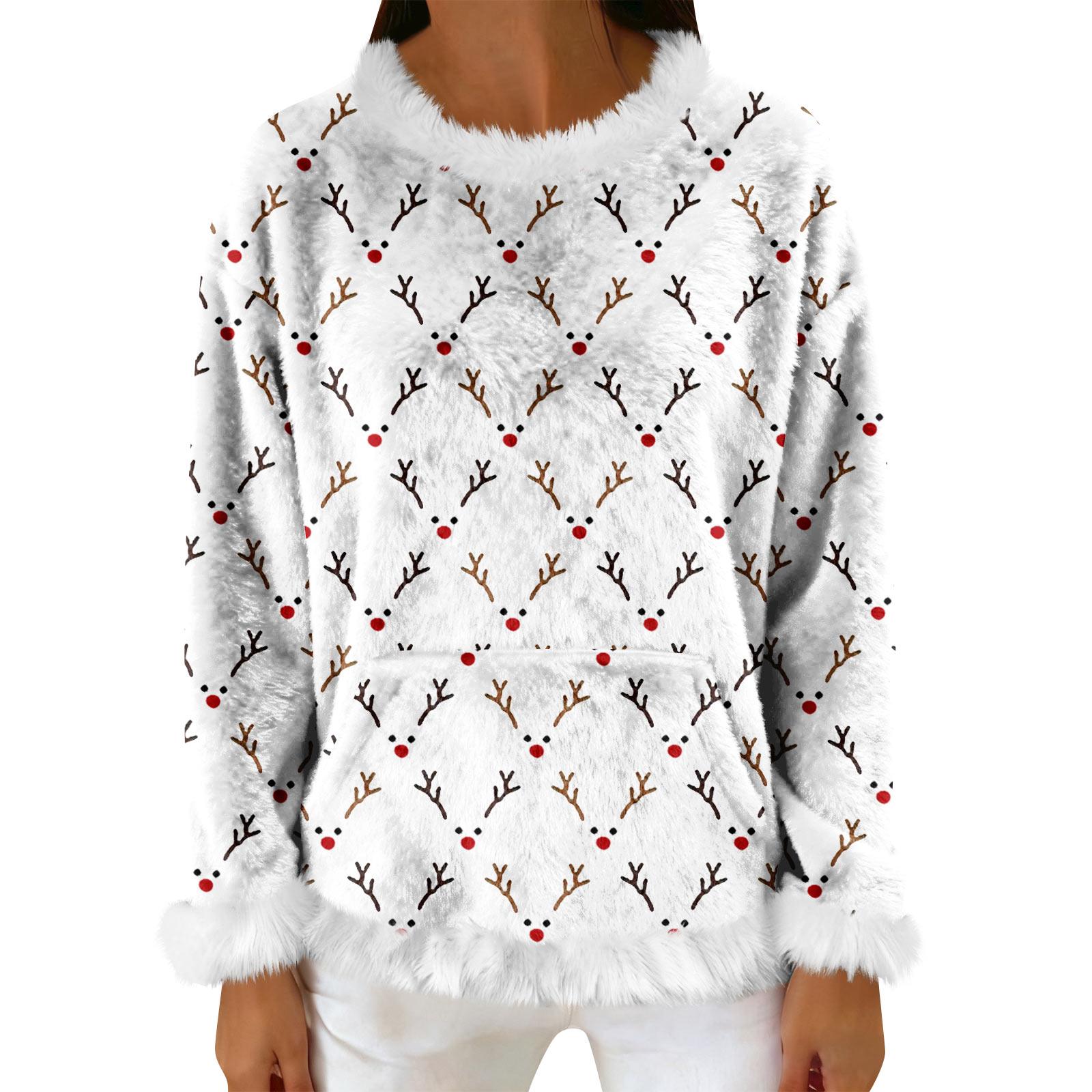 

Женский повседневный флисовый свитшот с длинными рукавами и круглым вырезом, удобный, свободного кроя, легкий, фланелевый свитшот для женщин XL белый