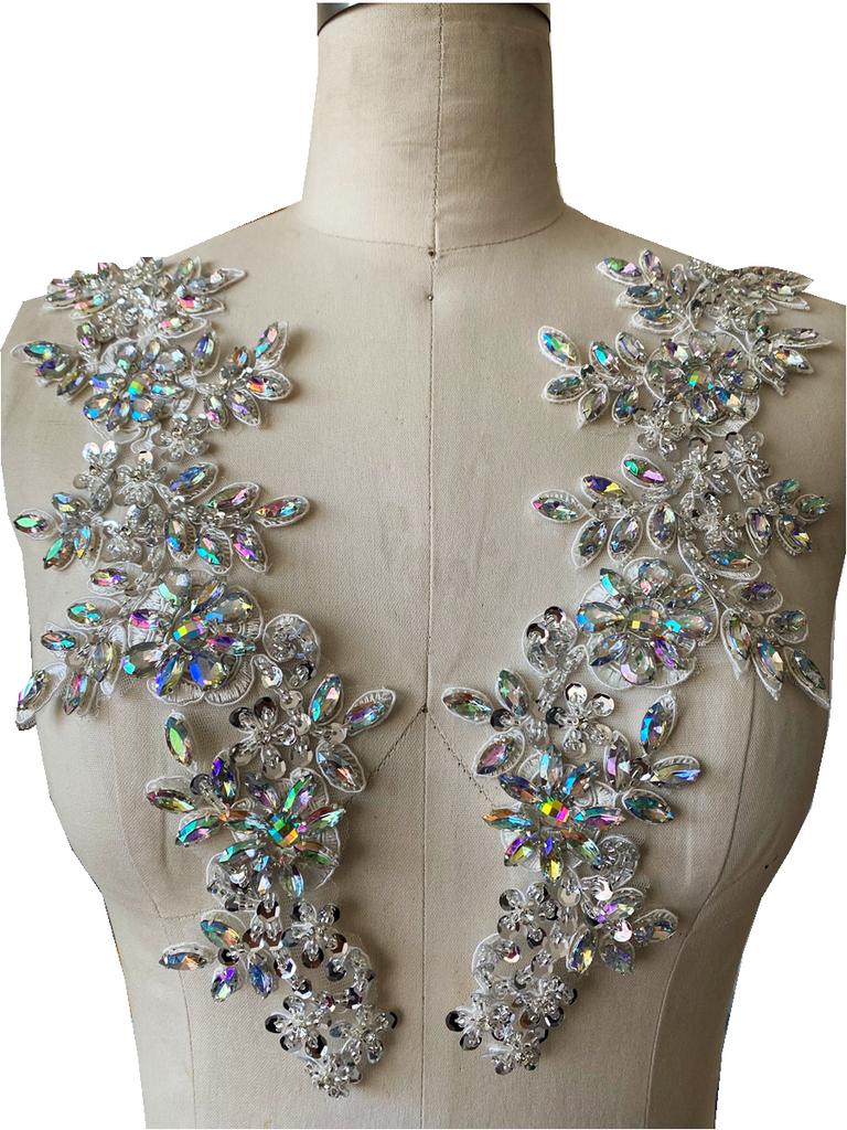 Heavy-duty Sewing Multi-color Bright Rhinestone Floral Lace Applique Dress Accessories Luxurious Decorative Patch Made In China