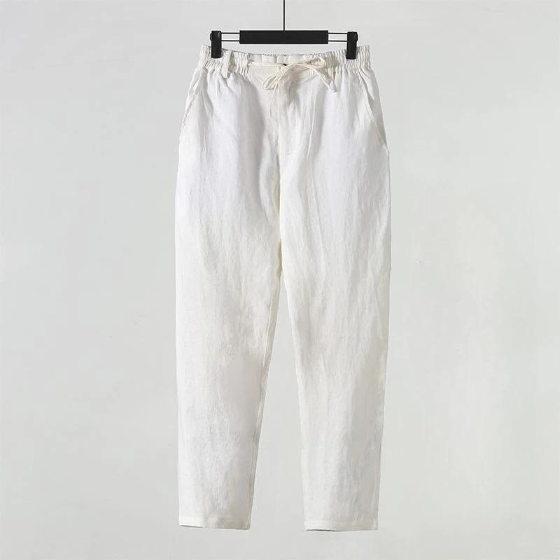 Einfarbige Leinenhose Herren Locker Leinen Freizeit Hose Frühling Sommer Zuhause Gerade Weich Bequem Hose