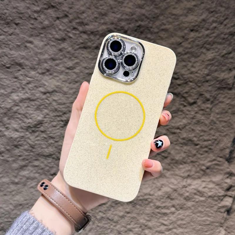 Glitter Glass Camera Protector Phone Case for For Iphone 1 14 16 Plus 11 12 13 16 Pro Max Shining Magnetic Shockproof Cover