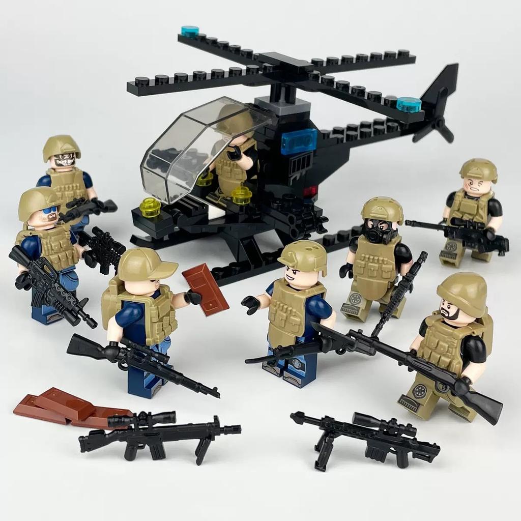 Package M-24 Swat Helicopter Russian Army Gun Weapon Accessories Shield Xiangjiang Small Particles Building Block Toy