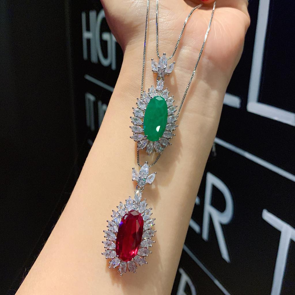 Jewelry Colored Treasure Retro Simulation Emerald, Red Treasure Big Dan Shape Pendant Main Stone 10 * 20