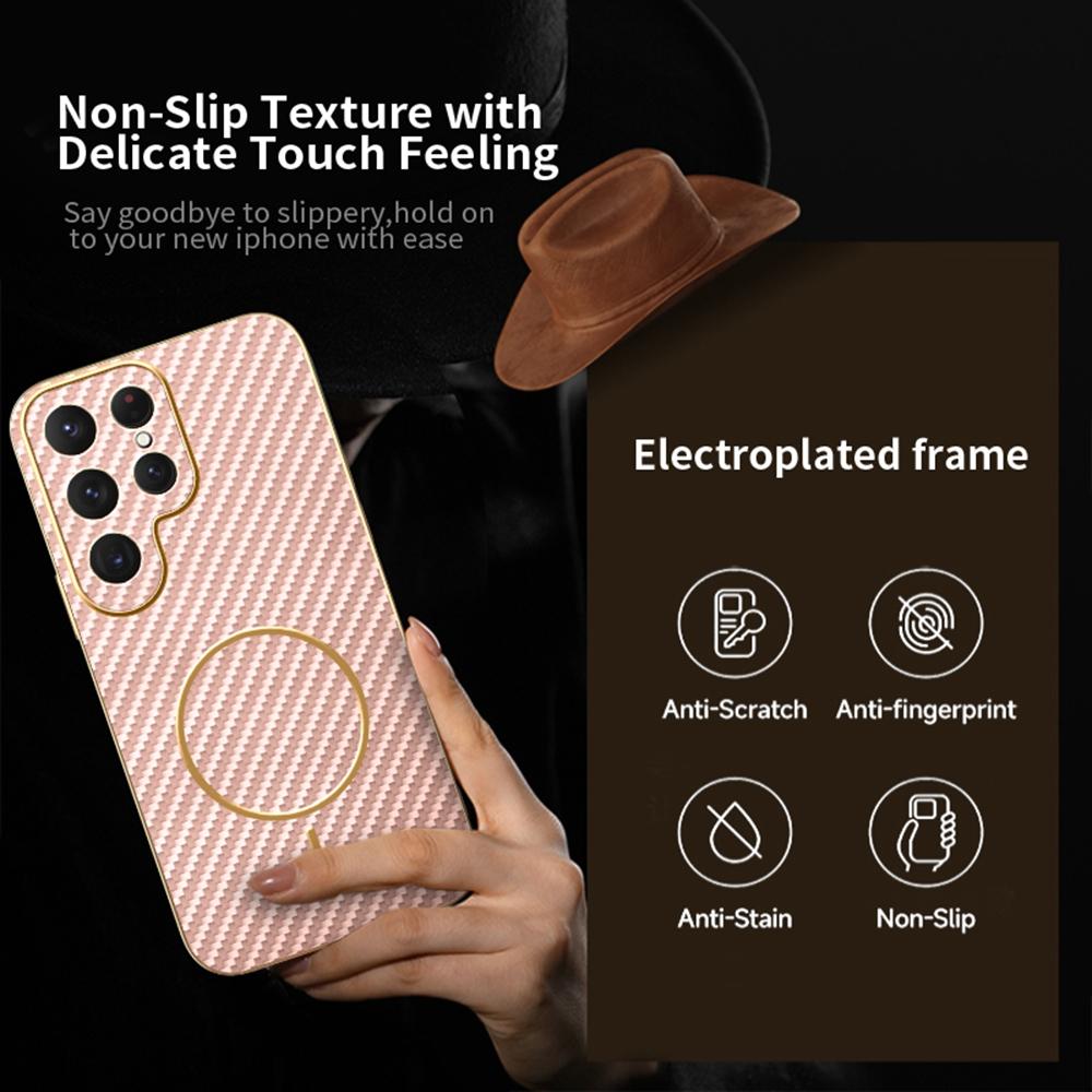 For Samsung Galaxy S26 Ultra Case Carbon Fiber Textured Electroplated TPU Phone Back Cover