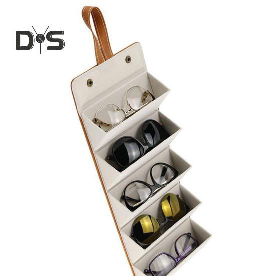 Etui na okulary podróżne składane zapięcie zatrzaskowe pętla do zawieszania wewnętrzne lusterko okulary przeciwsłoneczne organizer na biżuterię skóra wegańska ochronna torba do przechowywania