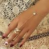 Punk Link Chain Rhinestone Set Ring Connected Bracelets Gold Color Metal Finger Ring Bracelet Hand Harness Fashion Jewelry Women