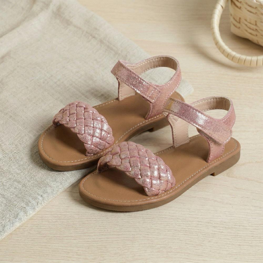 Girls  Summer Gold Glitter Two-Tone Non-Slip Velcro Sandals - Soft Sole, Sweet Open-Toe Style. 28