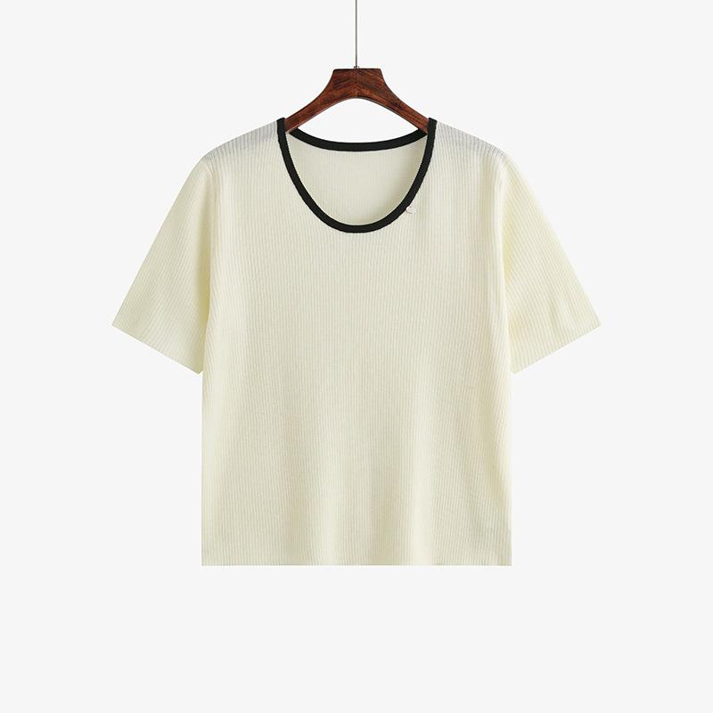 

Плюс Размер Женский Летний Повседневный Свободный Все Трикотажный Контрастный Цвет Короткий Рукав Топ XXXL ( абрикосовый