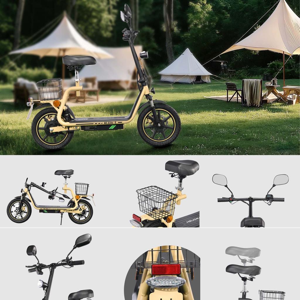 Electric Scooter with Seat TWOFISH M5-Elite-E 14" Tire 500W Motor 48V13Ah Battery Max Speed 40km/h Max Range 30km EEC Certified
