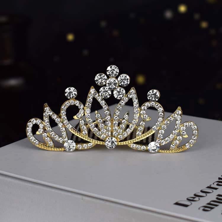 Gold Crown Rhinestone & Pearl Hair Comb for Children - Princess Bridal Accessory
