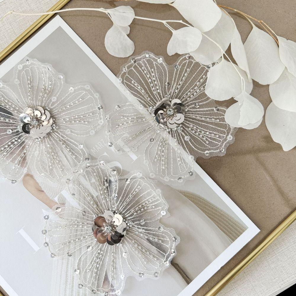 2pcs Exquisite 3D Sequin Flower Applique Handmade DIY Crafts Cloth Patch Lace Fabric Cloth Applique Dressmaking