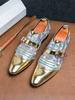 Fashion New Men's Pointed Gold Fold Patchwork Loafter Patent Leather Casual Shoes Male Formal Wedding Dress Homecoming Zapatos Hombre
