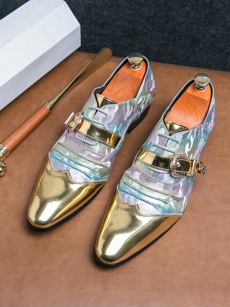 Fashion New Men's Pointed Gold Fold Patchwork Loafter Patent Leather Casual Shoes Male Formal Wedding Dress Homecoming Zapatos Hombre