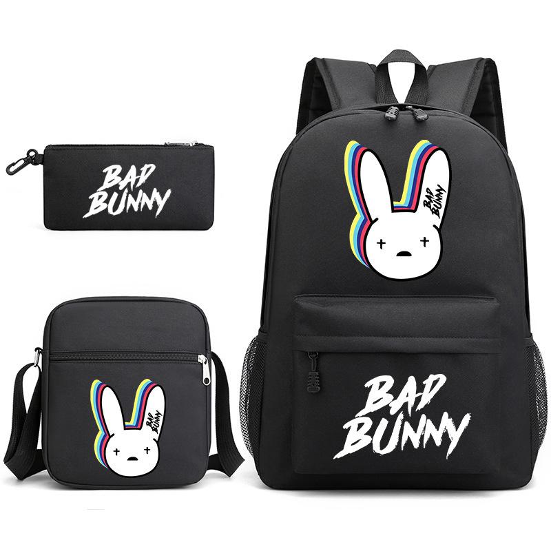 Large Capacity Schoolbag with Shoulder Strap; Student Three-piece Pencil Case Set