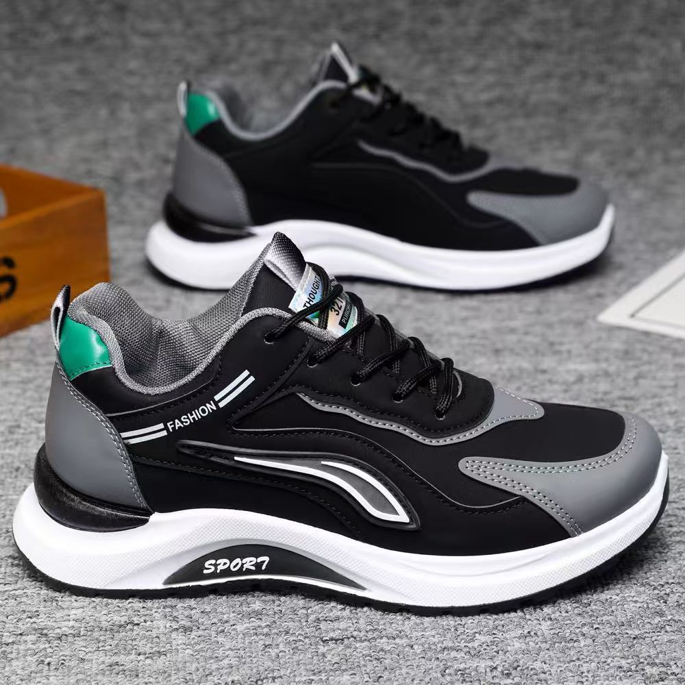 Plus Size Men's Shoes, Soft Soles, Comfortable and Breathable Leather Casual Shoes, Simple Color-blocking Student Outdoor Sneakers