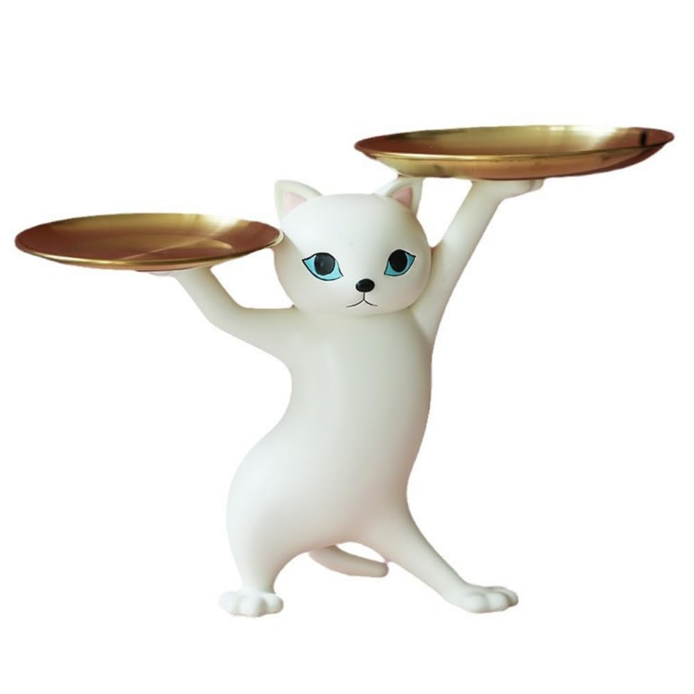 

ideamall Cat Accessory Holder, Stylish Interior Decor Figurine, Cute White Cat