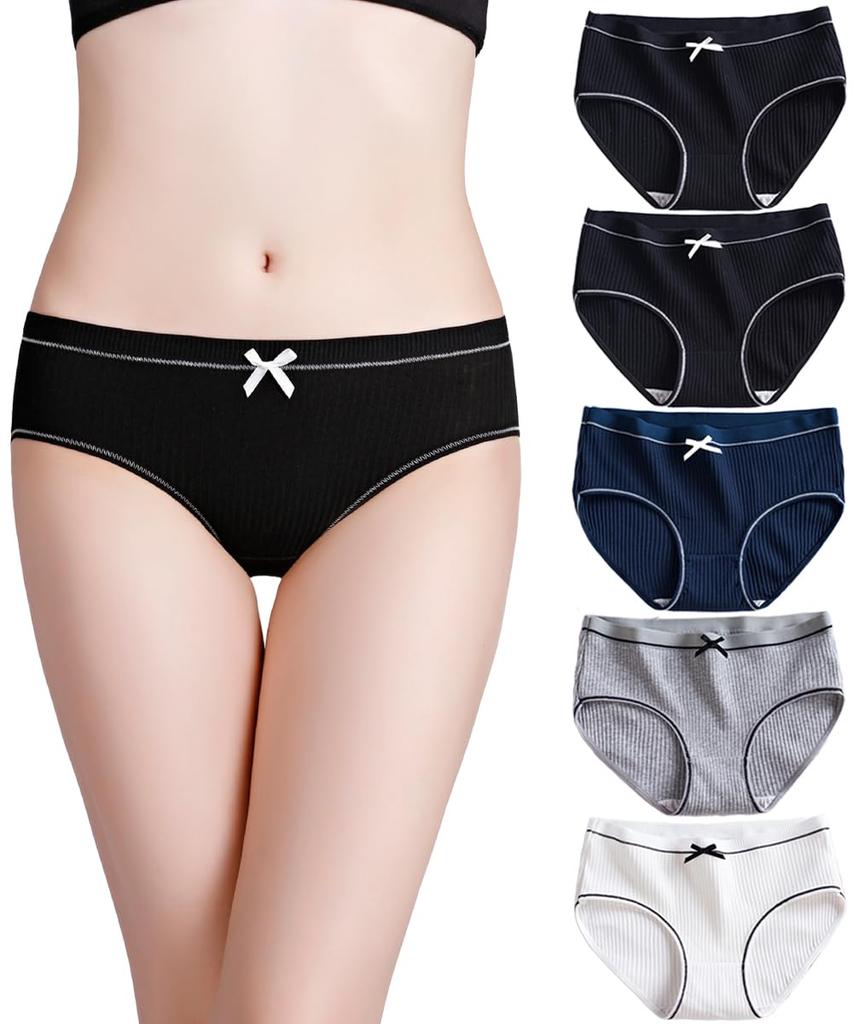 JIOYIEO Panties Girly Bowknot Soft To the Flattering Underwear Set Women's (5-Pack) Cotton, Style, Design, Cute, Sexy, Breathable, Comfortable,