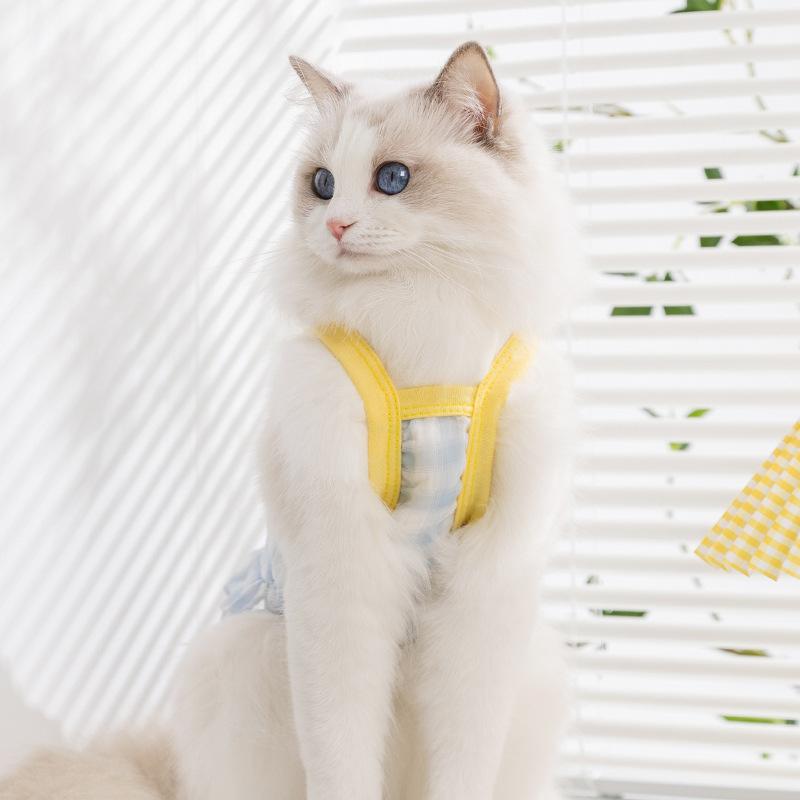 

Cat clothes Macaron plaid cartoon suspender skirt princess wind mesh dress spring and summer breathable pet clothes XXL (recommended weight 15-10 kg)