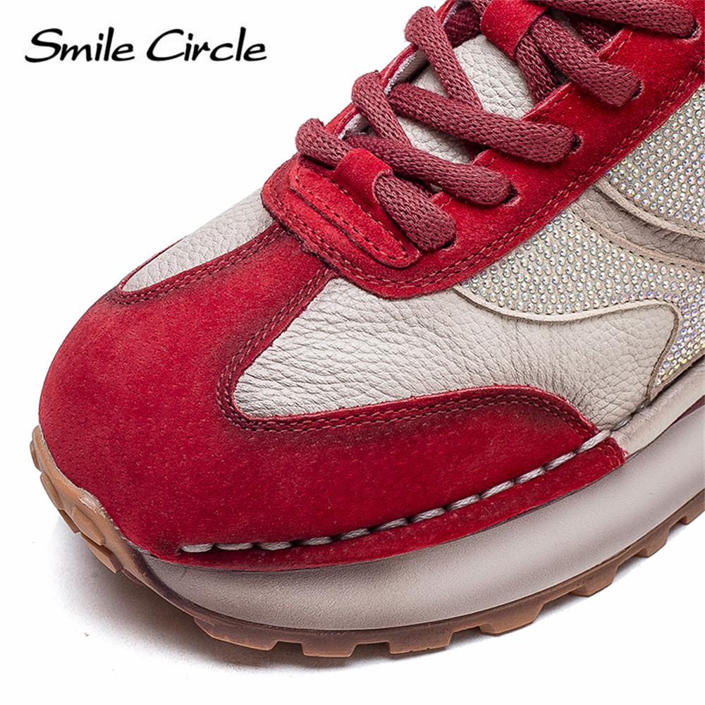 Dámské tenisky z pravé kůže Diamanty Šněrovací ploché boty Nízká módní obuv pro volný čas