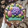 Vintage Hydrangea Metal Wall Art Farmhouse Decor Round Wreath Sign