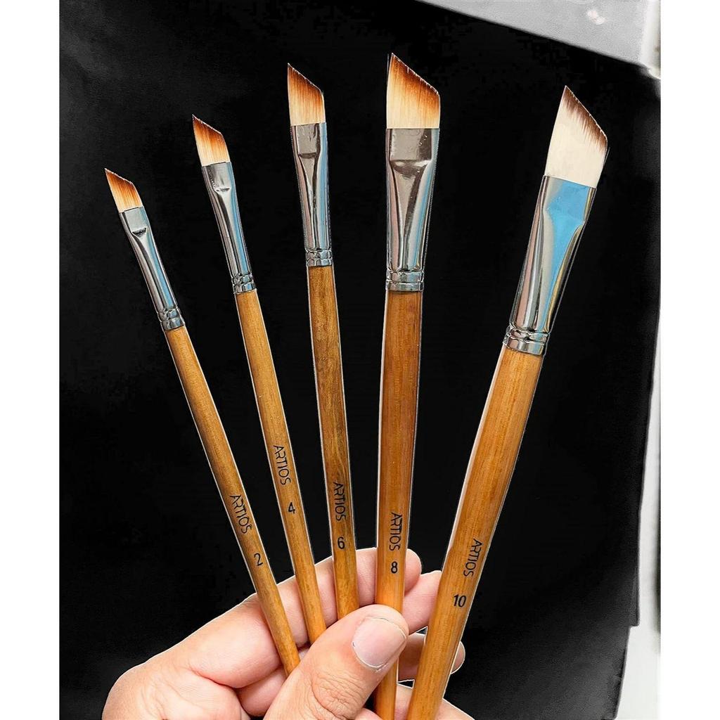 Angular Paint Brushes Set /Handmade Professional Artist Painting Brush Set for Acrylic, Watercolor, & Gouache Painting with Brush Holder