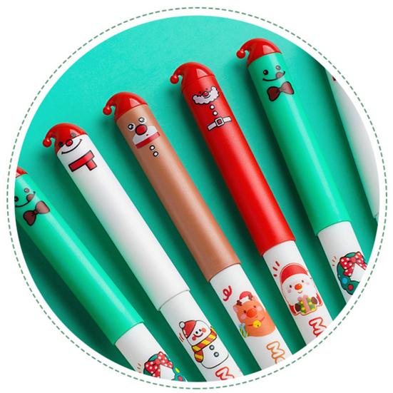 4Pcs Christmas Erasable Pens Santa Snowman Reindeer Patterns Gel Pens 0.5mm Refillable Writing Pens School Office Supplies
