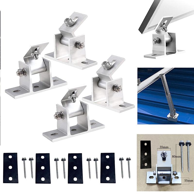 4Pcs Solar Panel Rotatable Elevation With Angle Bracket Roof Mounting Attachment Solar Panel Brackets Tilt Mounting Rail Support