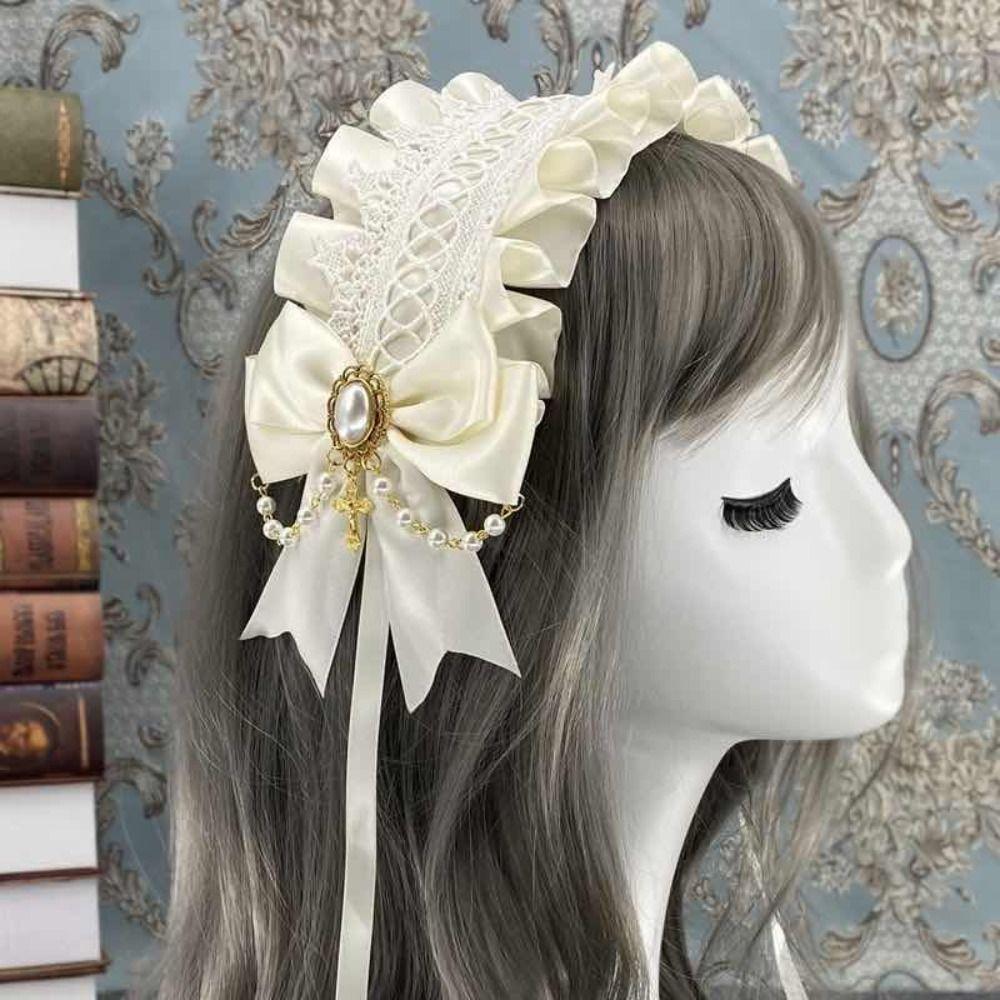 Sweet Lolita Lace Headband Ribbon Bow Lolita Hair Clip Cute Maid Cosplay Headdress Party