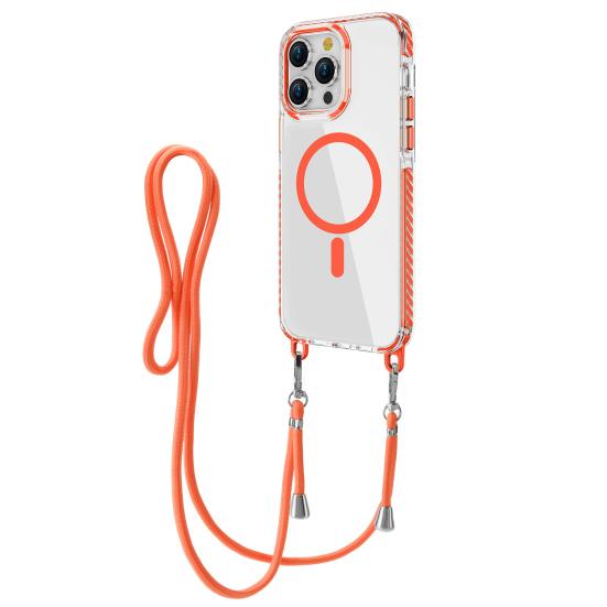 Magnetic Clear Phone Case for IPhone 16 Series Shockproof Crossbody Phone Case with Shoulder Strap Phone Protective Cover Compatible with for MagSafe