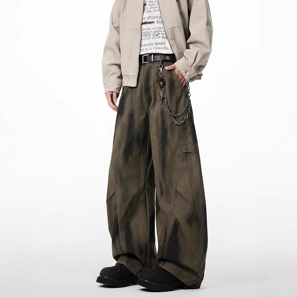 Spring 2025 Pleated Wide-Leg Denim Jeans - Dirty Dye