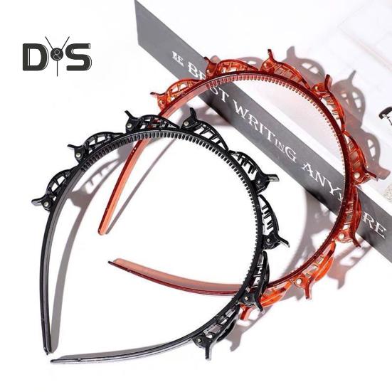 2Pcs Women Headband with Clips Double Layer Design Anti-slip Hairband Bang Braided Hair Hoop Hair Accessories